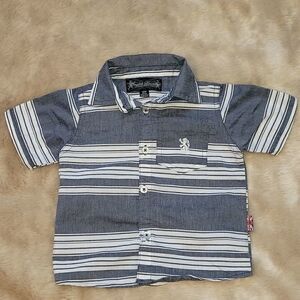 ENGLISH LAUNDRY GREY AND WHITE BUTTON-DOWN SHORT-SLEEVE SHIRT, SIZE 12 MONTHS